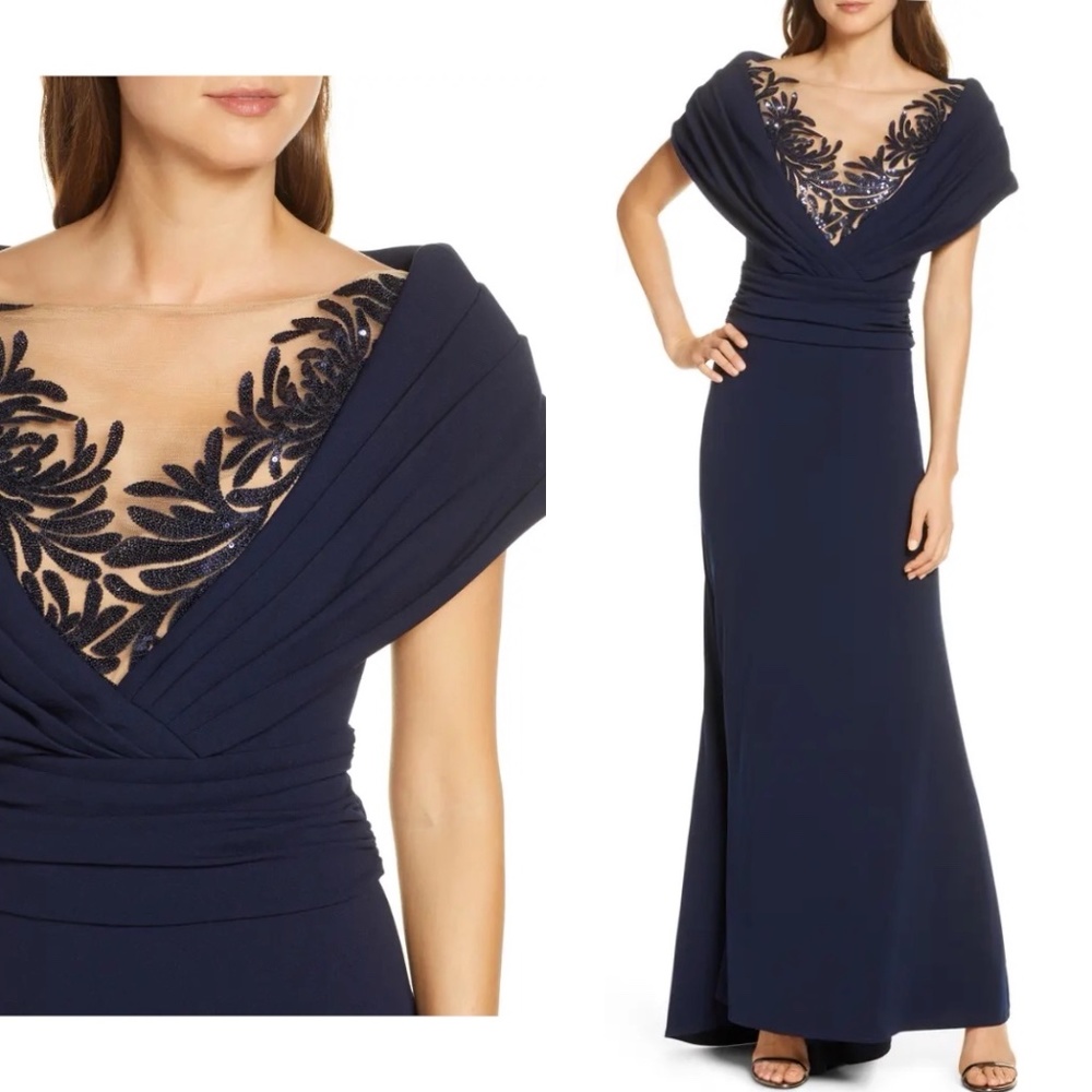 Tadashi shoji portrait pleated detail collar gown FINAL PRICE NO OFFERS - Picture 5 of 9